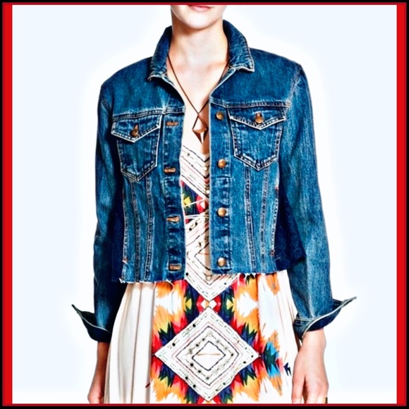 FREE PEOPLE DENIM JACKET W BLUE LACE INSET PANELS - Picture 12 of 12